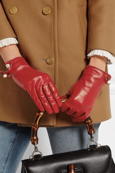 gucci red leather gloves|net a porter Gucci gloves.